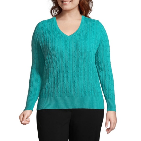 St. John's Bay Sweaters - St. John's Bay Cable V-Neck Sweater - Plus
